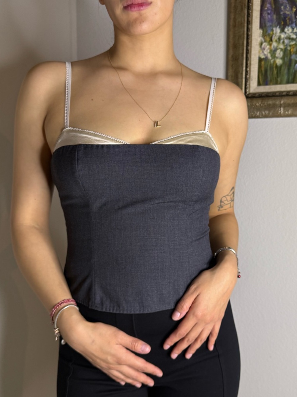 CAARA Melanie Cami Corset Top with Peekaboo Trim and Smocked Back
